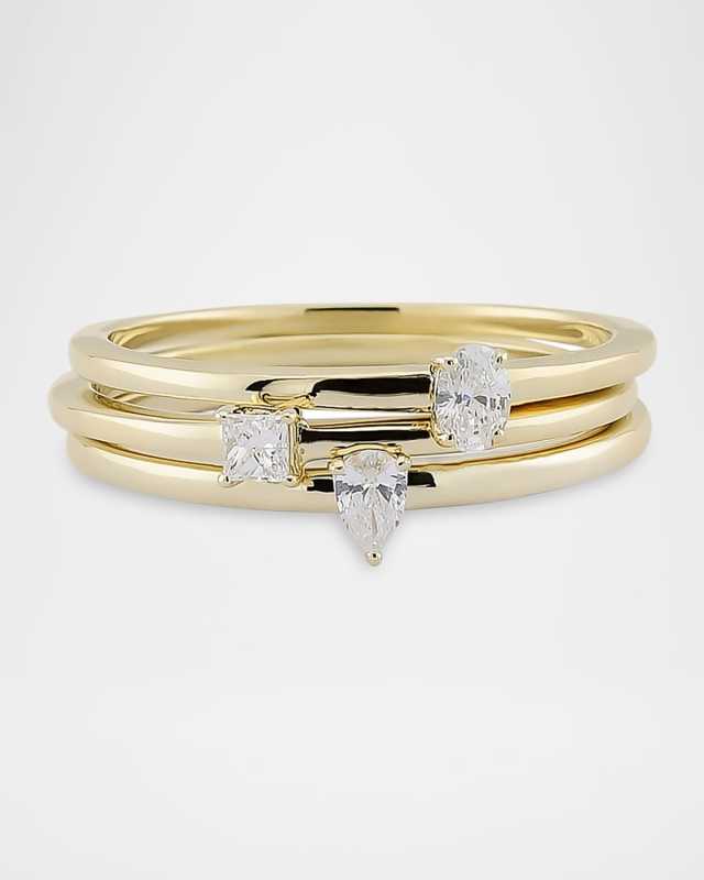 14K Yellow Gold Diamond Stacking Rings, Set of 3
